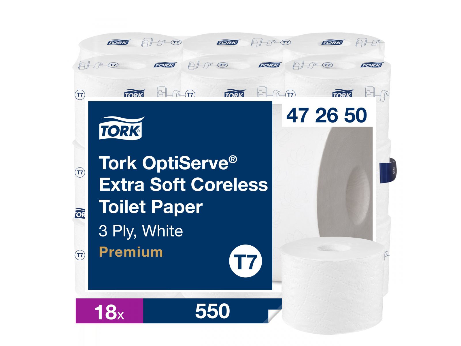 Papier toaletowy bez gilzy Tork OptiServe 472650 T7 Premium x18